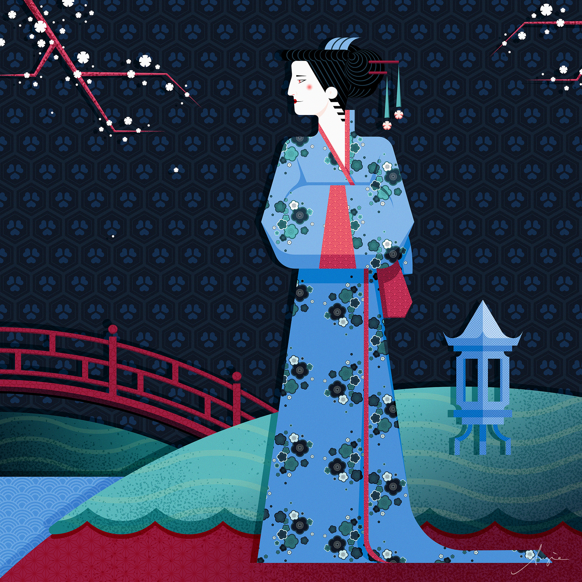 Lady with the Kimono illustration